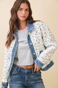 5166GK Floral Quilted Denim Trim Jacket