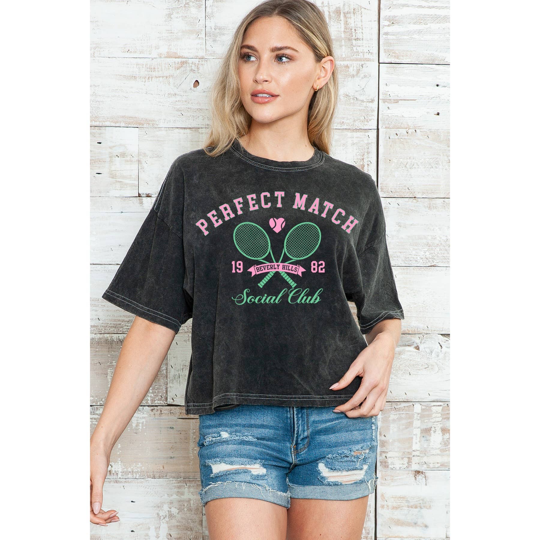 Perfect Match Social Club - Mineral Wash Crop T