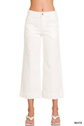 ..1229 Cropped Wide Leg White Denim Pants	 SI-29272