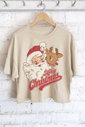 Santa and Rudolph Christmas Graphic Long Crop Top