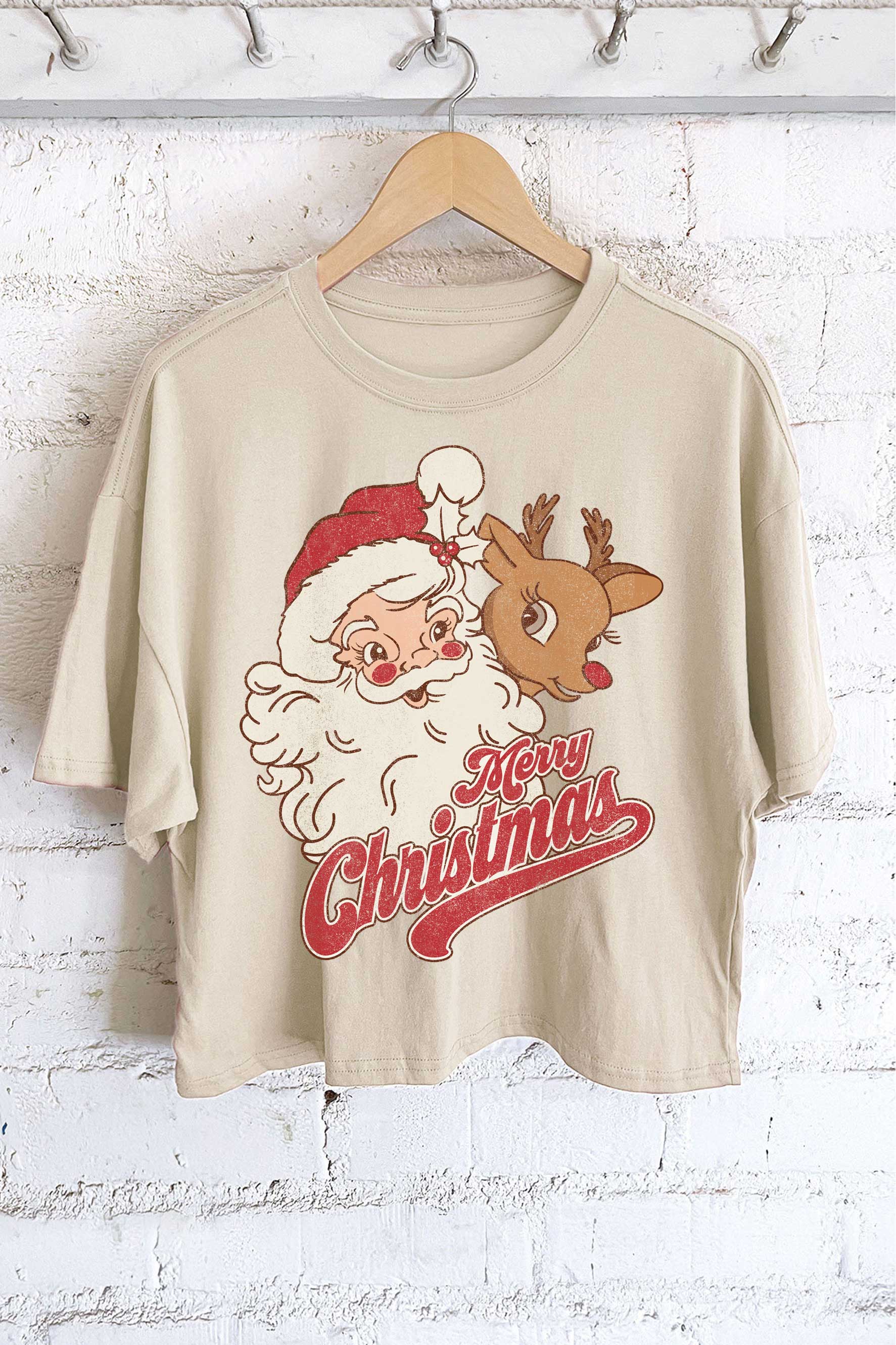 Santa and Rudolph Christmas Graphic Long Crop Top