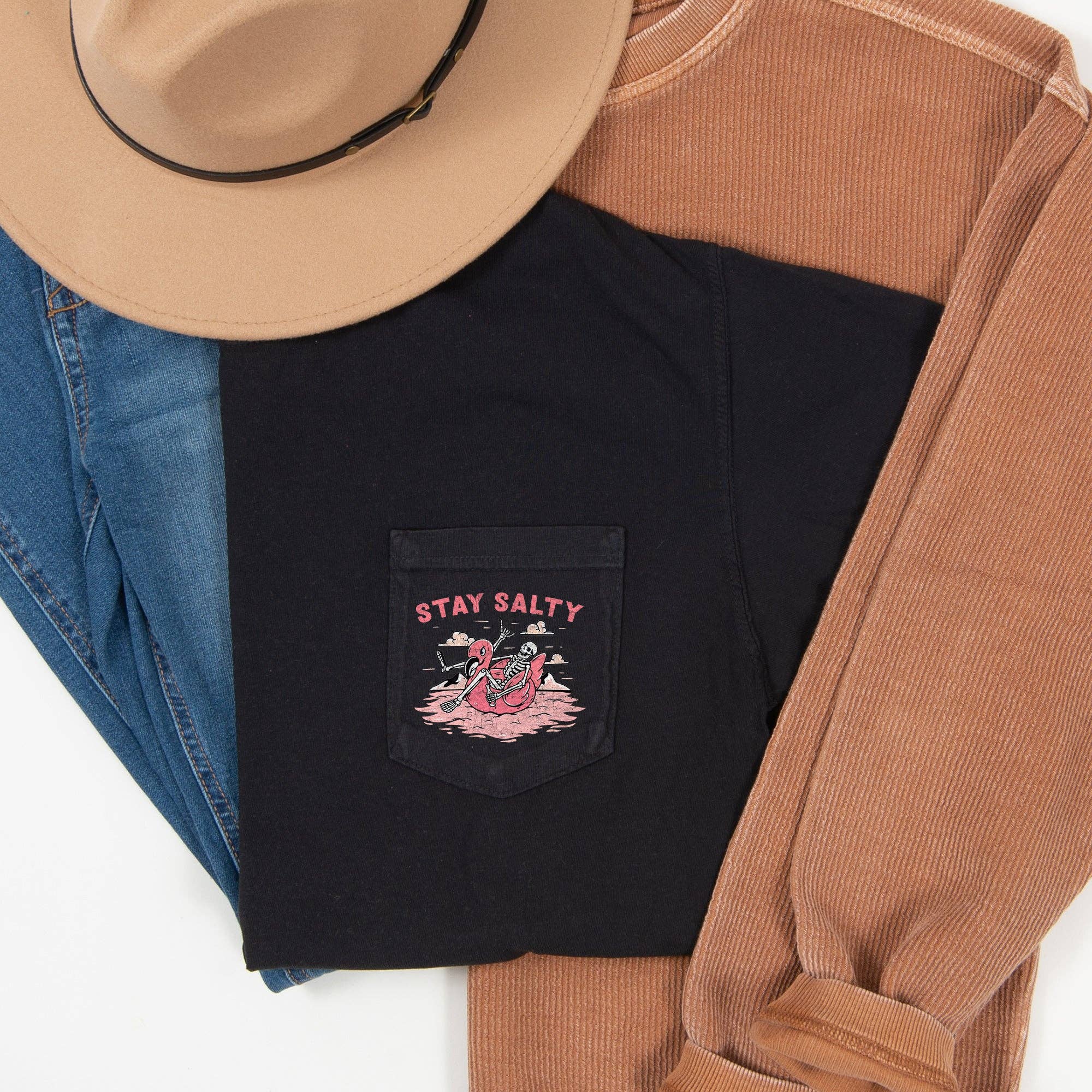 Stay Salty Skeleton Halloween Pocket T-Shirt