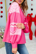 Heart Shape Striped Patchwork Long Sleeve Loose Top (S-Xl)