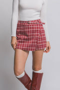 1216 Belted Asymmetrical Plaid Skort SI-28740