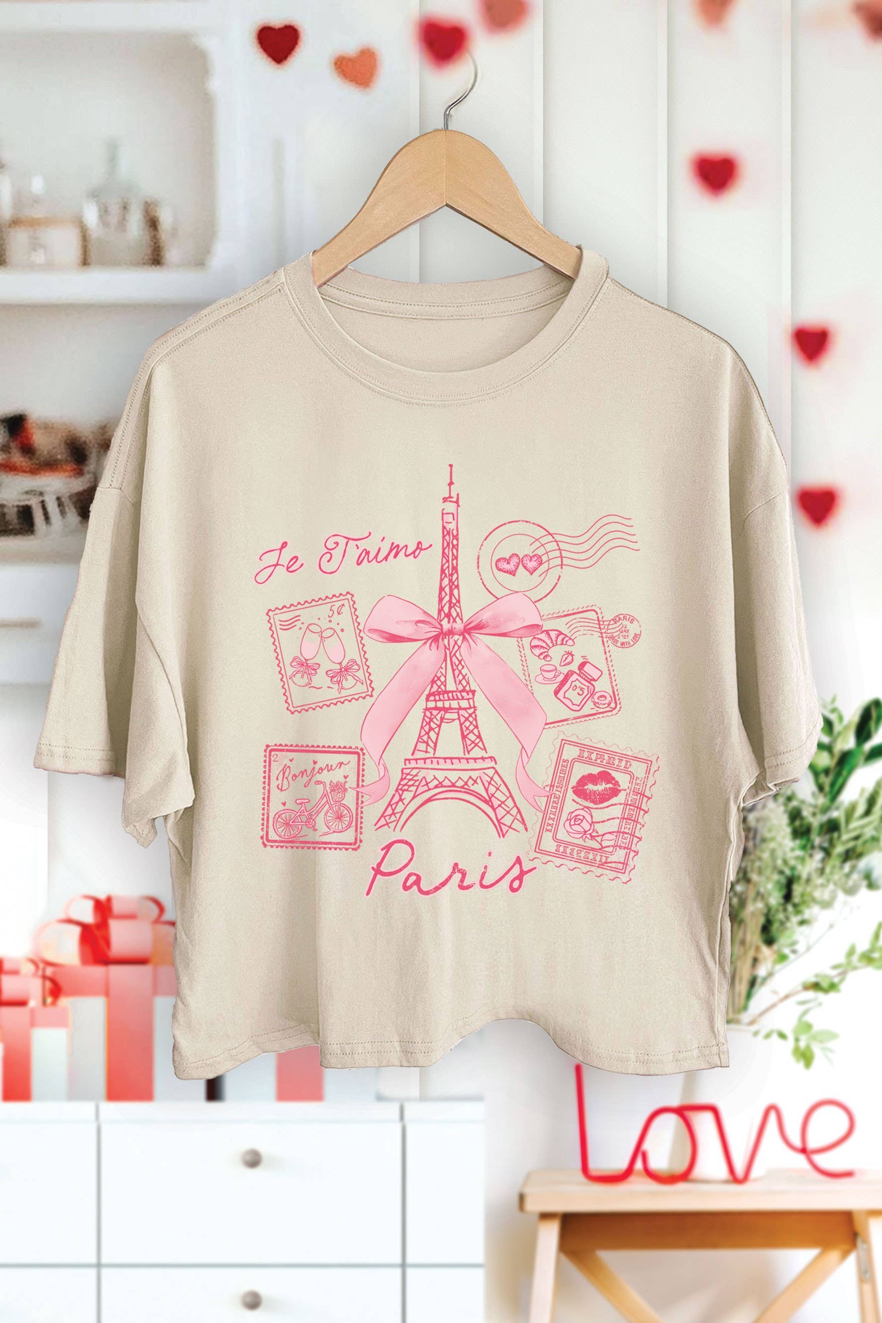 Paris Je T'aime Stamp Graphic Long Crop Top