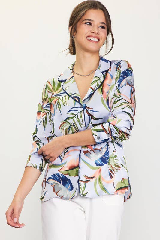 Floral Print Long Sleeve Button Down Blouse