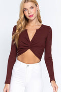 ....SI-21816 Fitted Twisted Heavy Rib Crop Knit Top