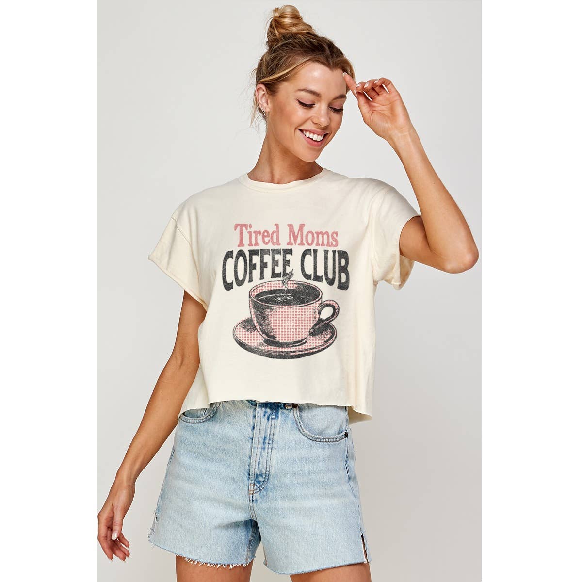 Tired Moms Coffee Club Vintage Graphic Crop Top