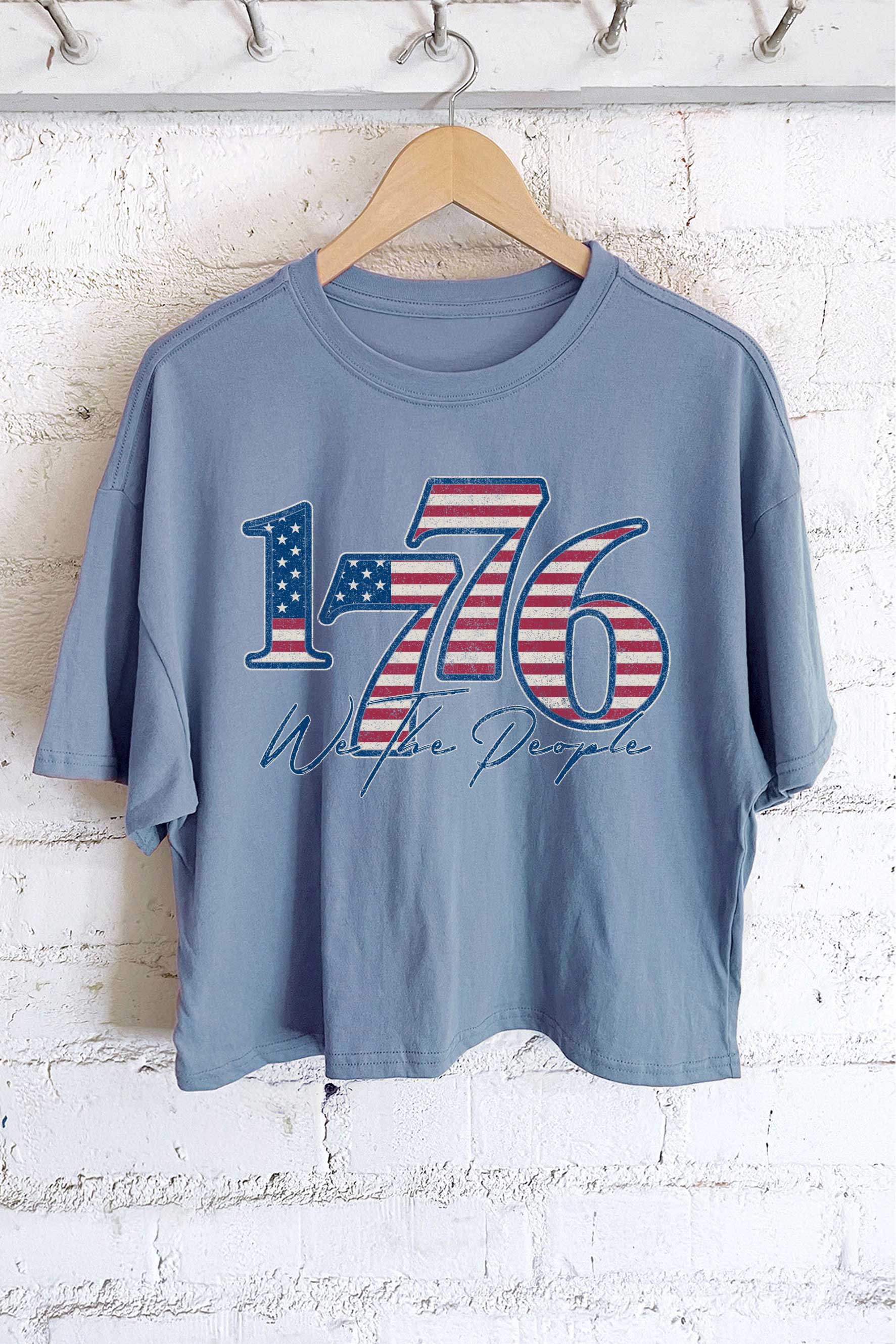 1776 America Flag We the People Graphic Long Crop Top