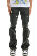 Waxed 3D Cargo Pocket Flare Jeans