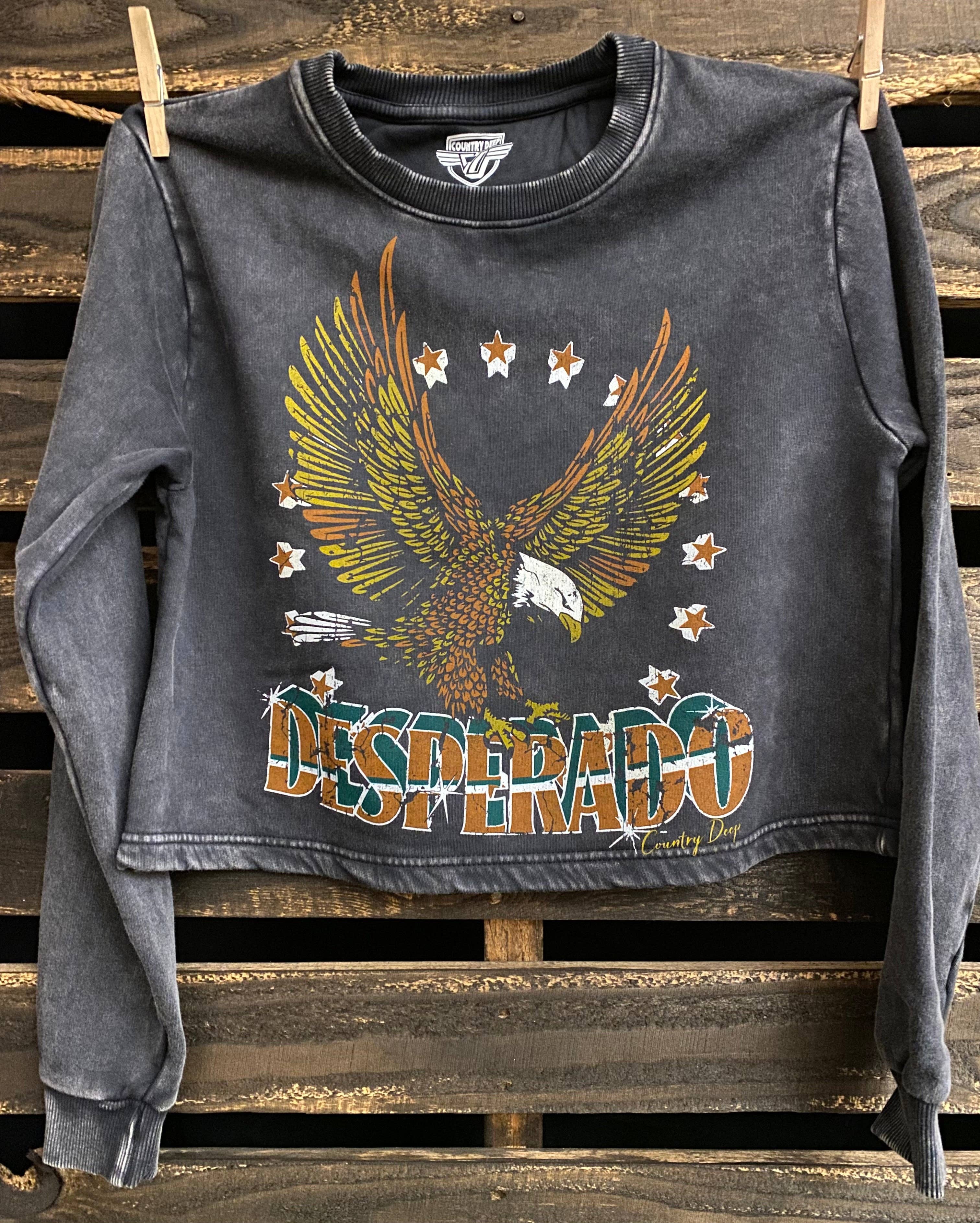 Desperado Acid Wash Cropped Crew Sweatshirt