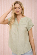 Polka Dot Lace Trim Half Button Short Sleeve Top