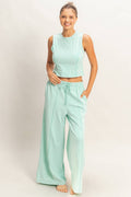 Mineral Washed Sleeveless Top & Wide Leg Pants Set