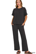 ....0714 Slub Short Slv Top & Pants 2 Pcs Set SI-28286