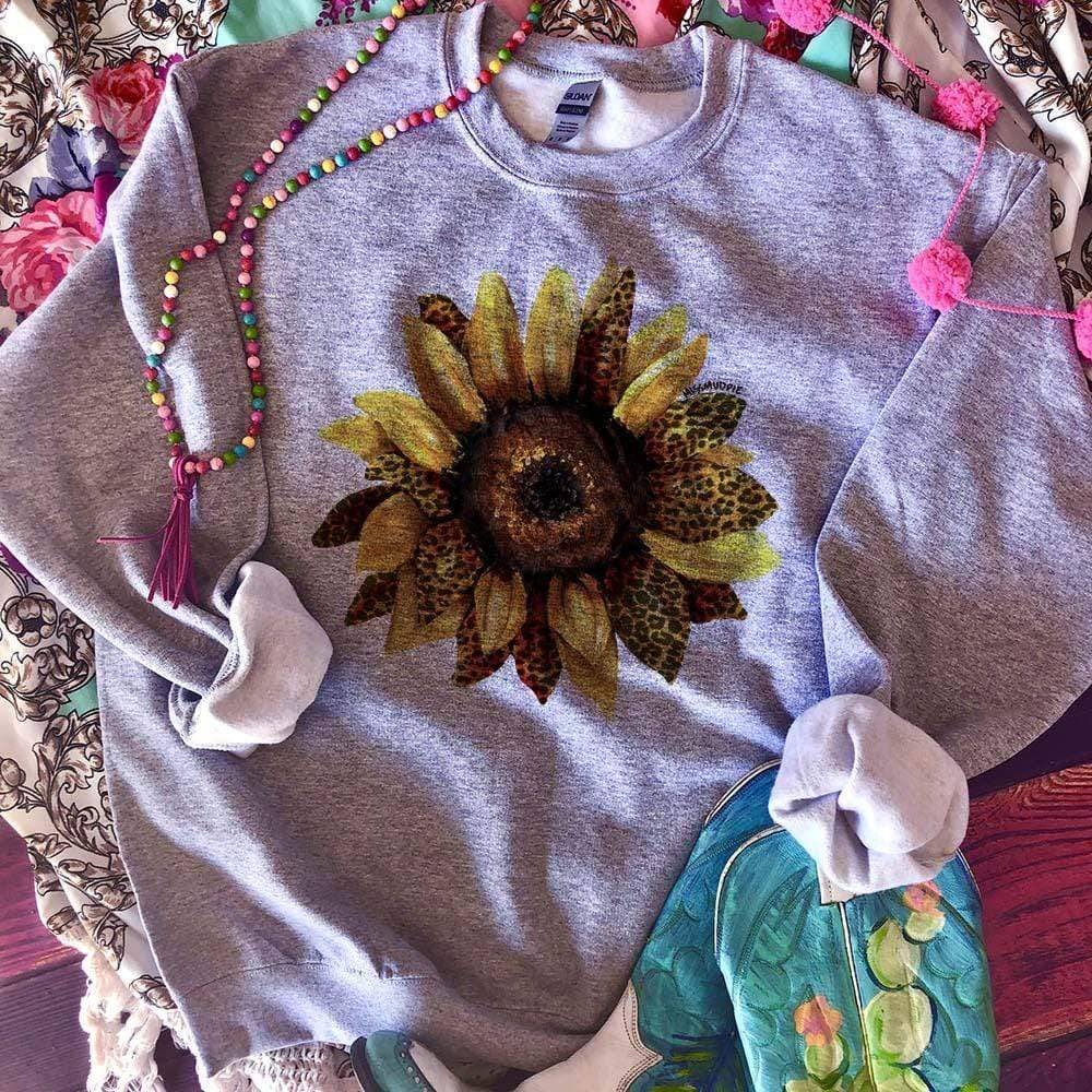 Leopard Sunflower - Gray Sweatshirt
