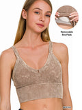 0811 Stone Washed V Neck Seamless Cropped Bra Top SI-26355