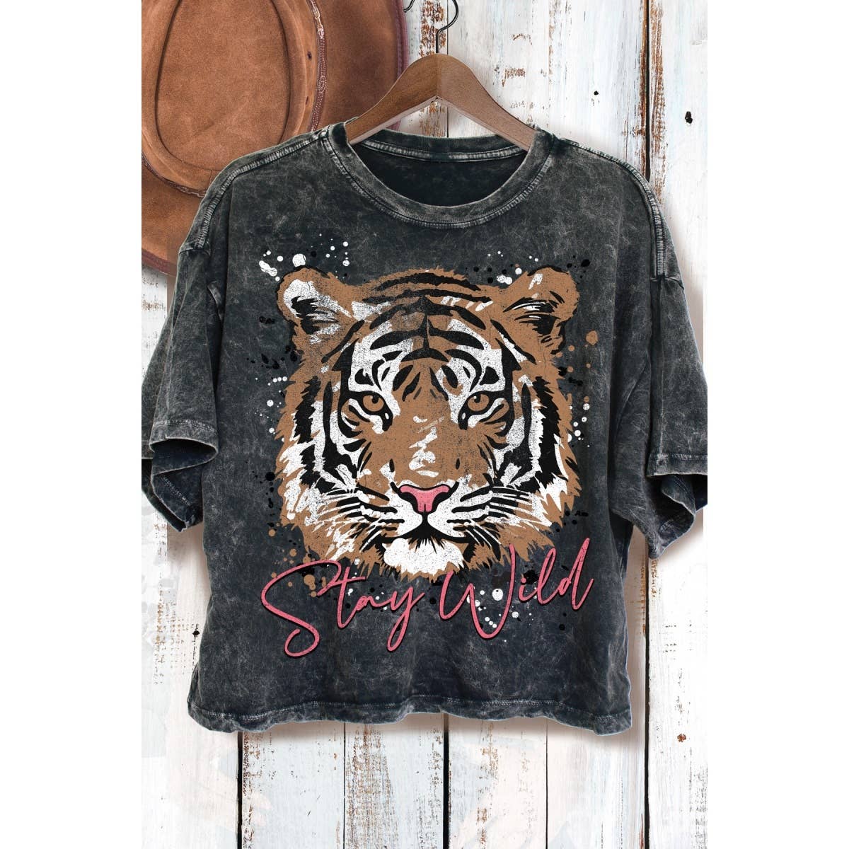 Tiger-Stay Wild - Mineral Wash Cropped Top