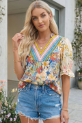 Crochet V Neck Half Sleeve Boho Floral Blouse (S-Xl)