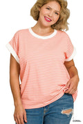 ....0225 Plus Stripe Contrast Trim Top SI-29290