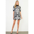 Jacquard Knit High Neck Mini Dress