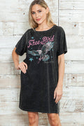 Women Eagle Graphic Print Mineral Wash Dress