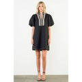 Puff Sleeve Embroidered Textured Dress