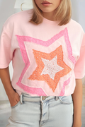 Eyelet Lace Star Applique Plus Size T Shirt