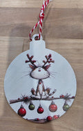 Whimsical Christmas Cat Ornament – Printed Wooden Holiday