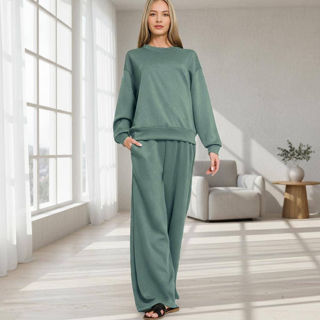 0202 Scuba Crewneck Pullover & Pants 2 Piece Set SI-28196
