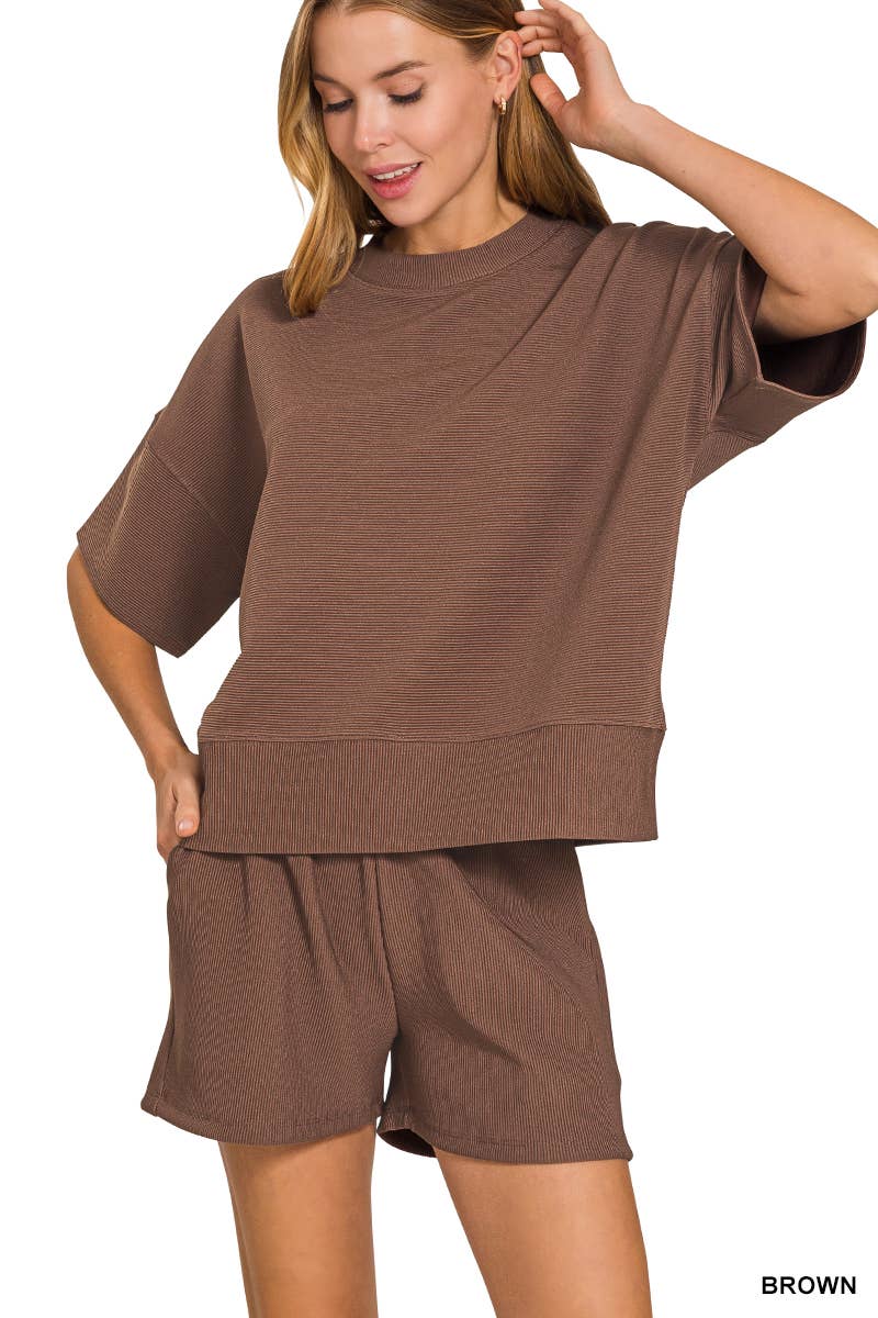 ....SI-27738 Ribbed Waist Banded Tee & Shorts 2PC Set 0606