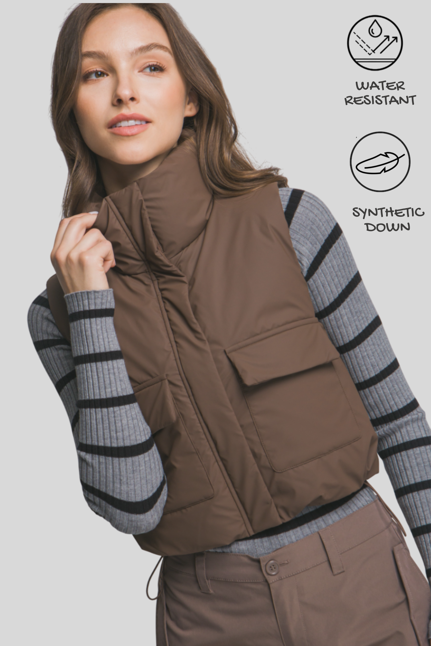 0805 High Collar Cropped Vest W/Cargo Pockets SI-28521