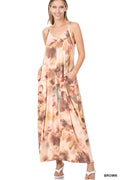 ...SI-22892 Printed V-Neck Cami Maxi Dress with Side Pockets