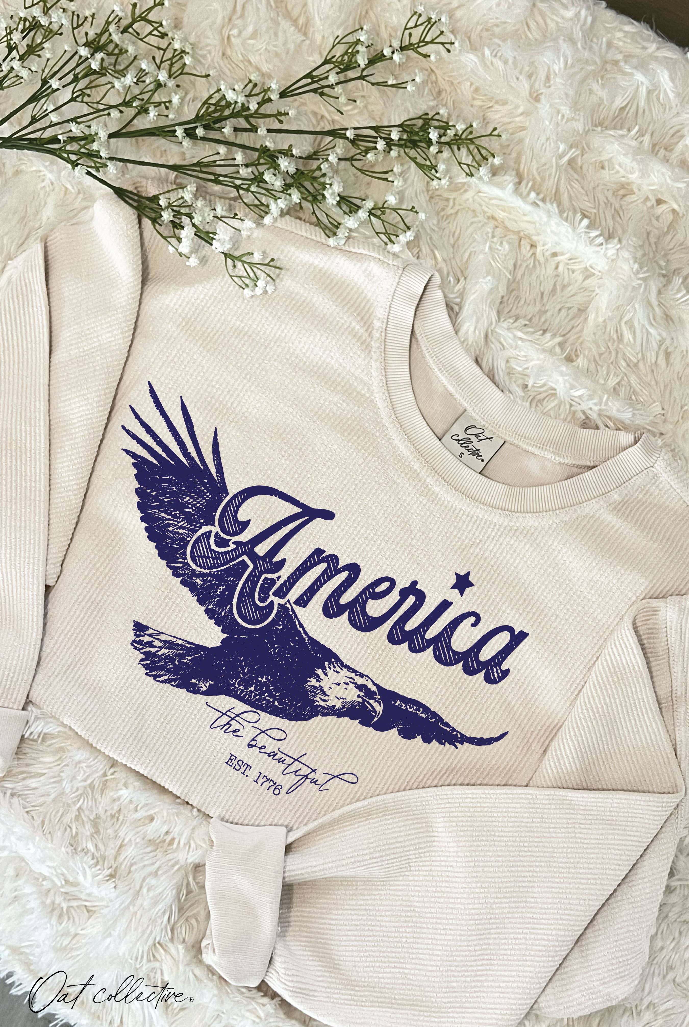 America the Beautiful Cropped Thermal Vintage Pullover