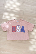 USA with Pattern Cropped Mineral Graphic Top
