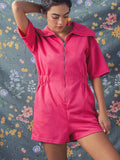 Knit Zipped Romper with Cinched Waist