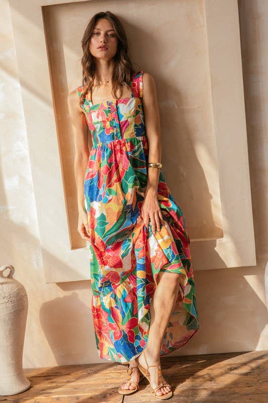 Printed Ruffle Tiered Maxi Dress