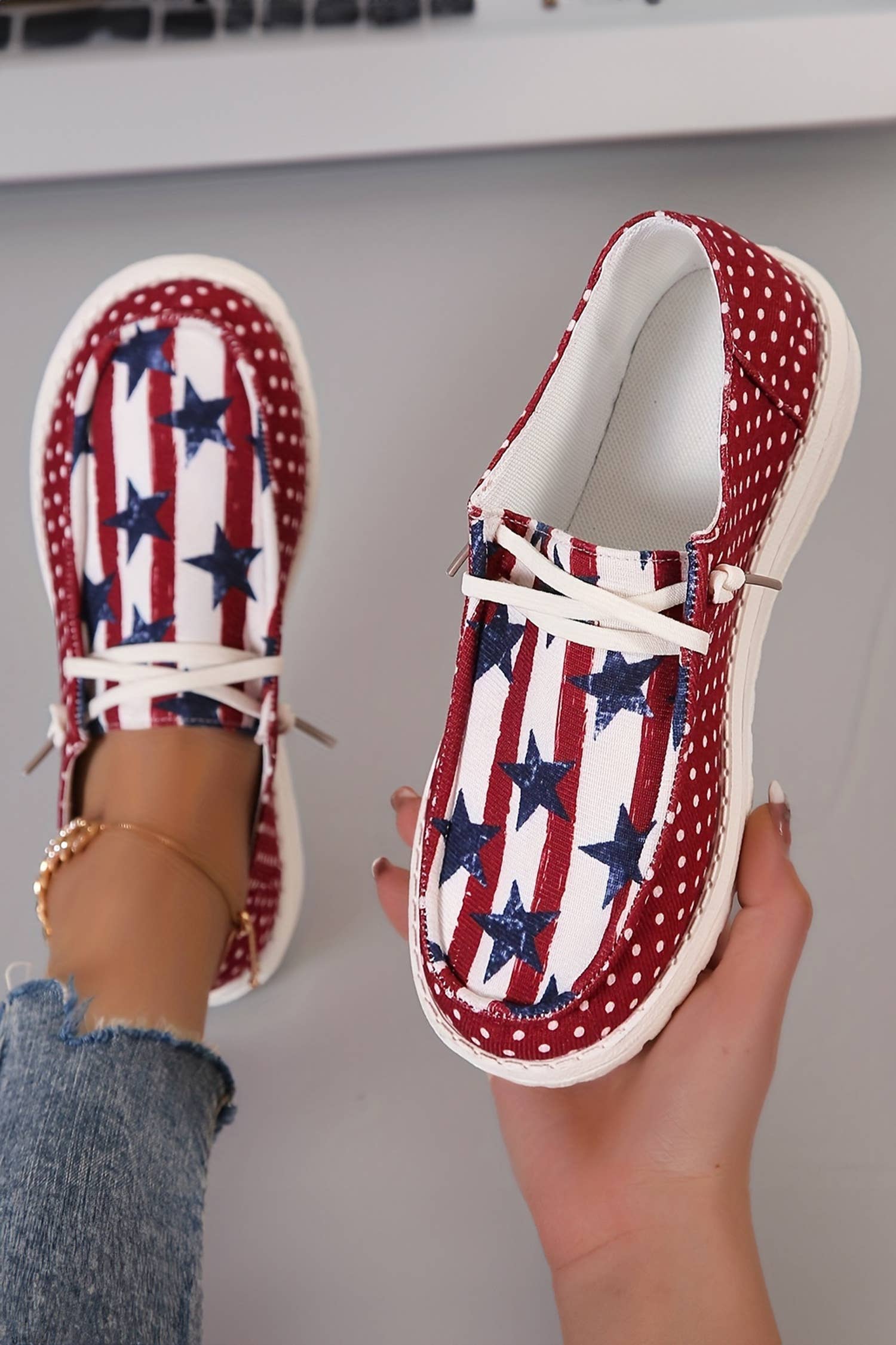 Polka Dot Stars and Stripes Independent Day Casual Shoes
