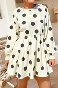 Polka Dots Print Long Sleeve High Waist Mini Dress (S-Xl)