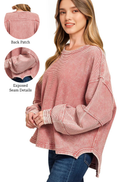 .0210 Acid Washed Double Ribbed Exposed Seam Cropped Pullover SI-2