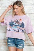 Women Nature Graphic Print Mineral Wash Crop Top