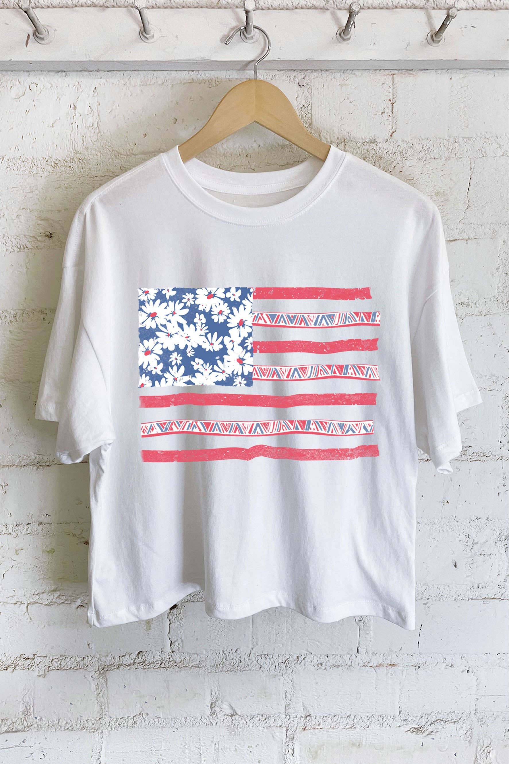 Daisy Flower America Flag Graphic Long Crop Top