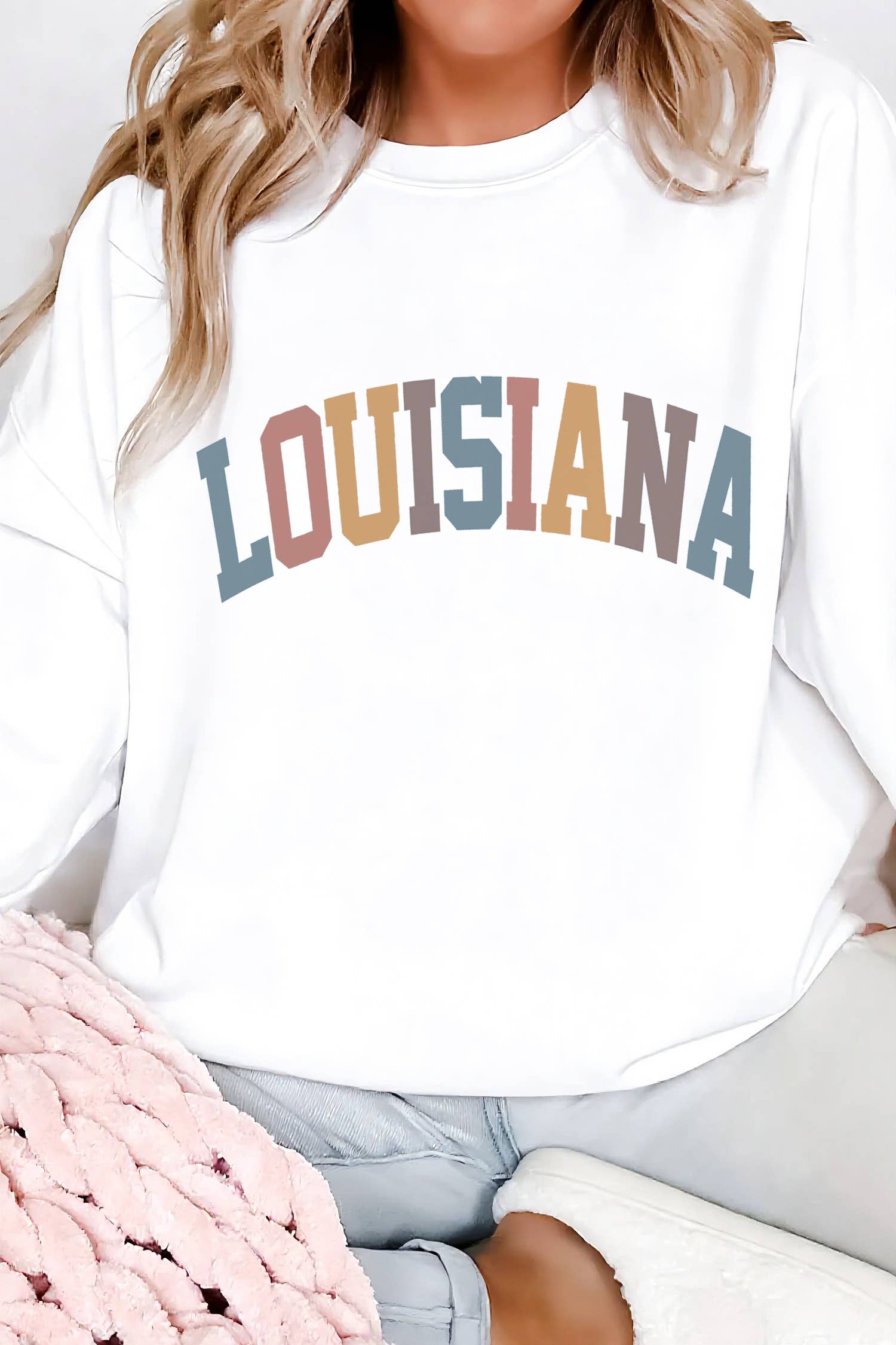 Louisiana Letter Printed Drop Shoulder Sweatshirt (S-Xl)