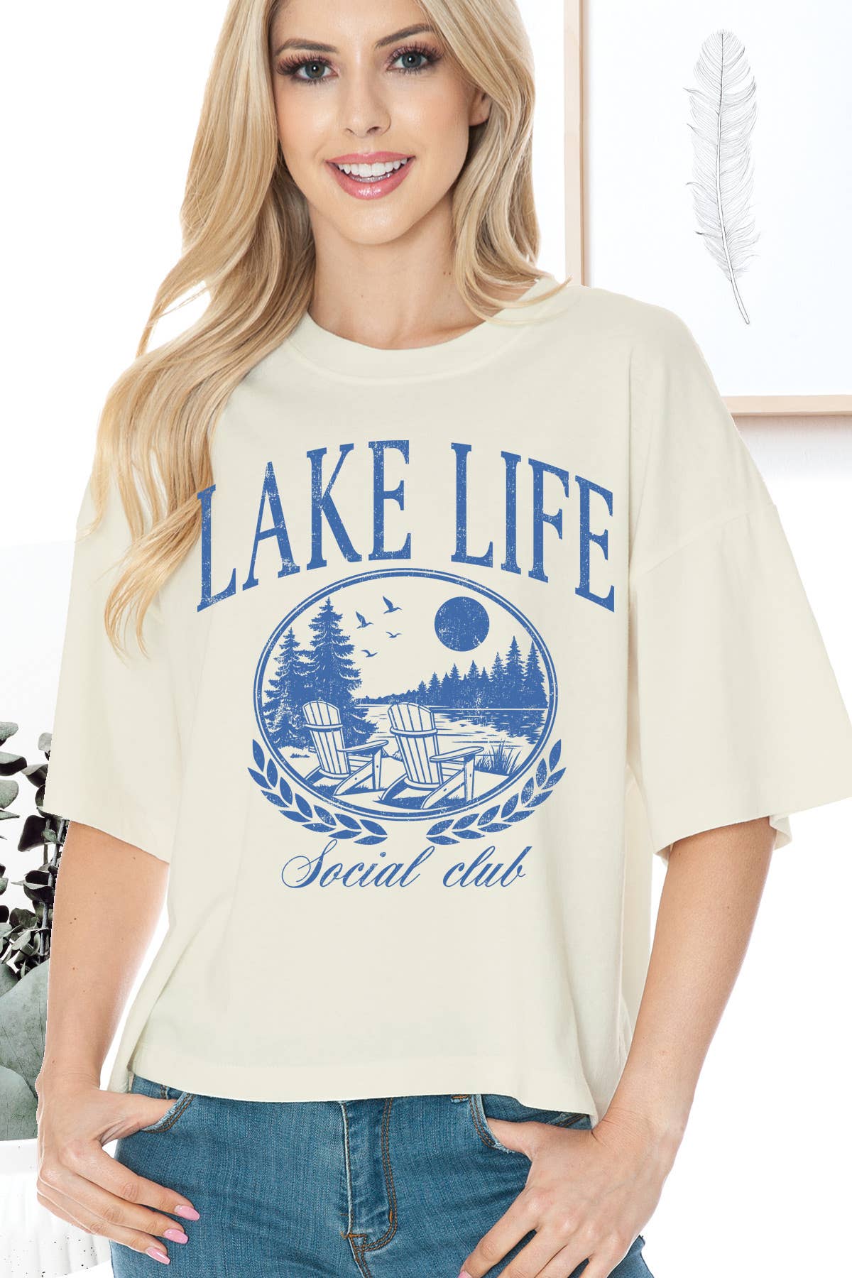 Women Lake Graphic Print Short Sleeve Crop Top