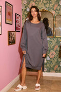 D4440 Raw-Edge Detailing Maxi Sweatshirt Dress