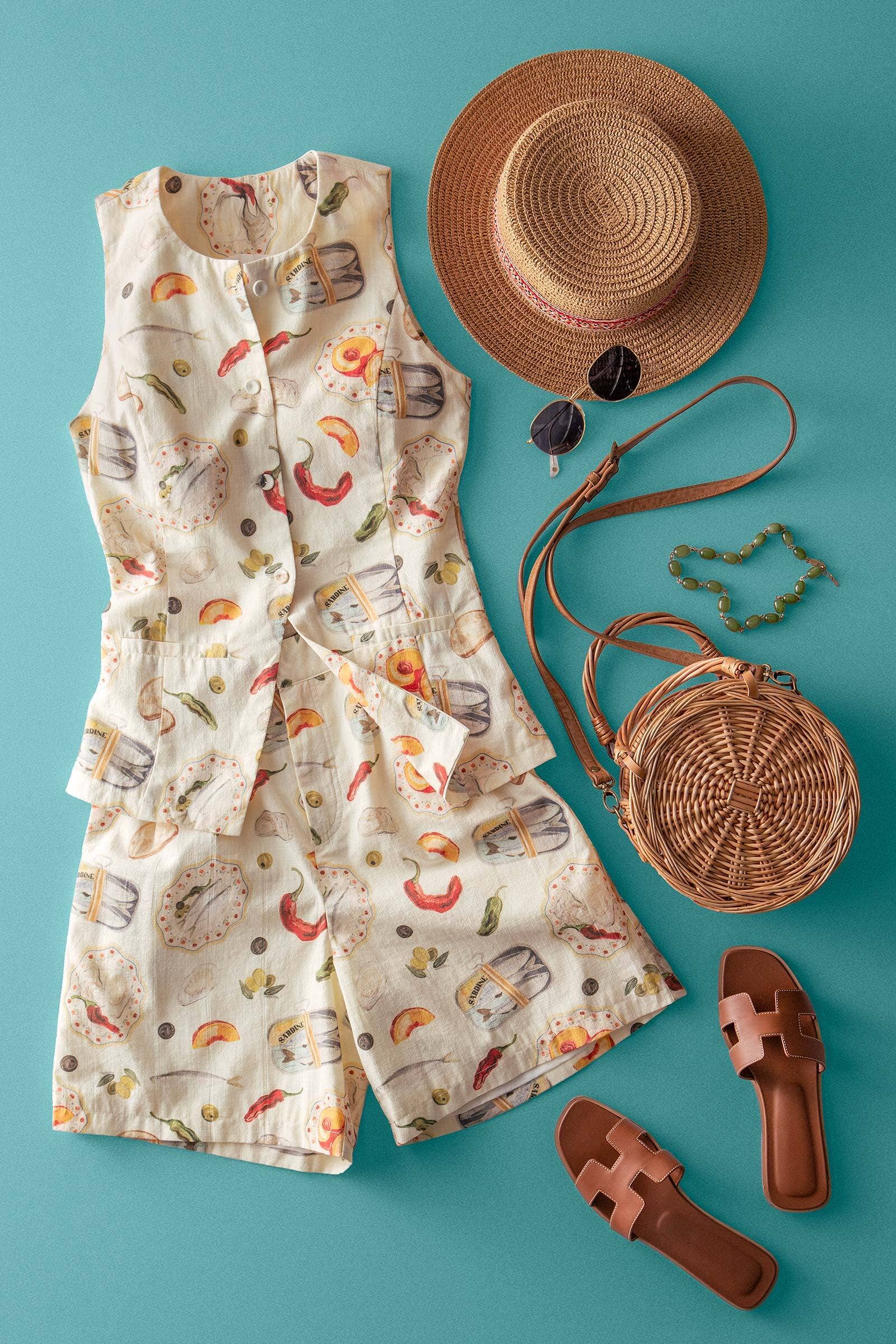 Whimsical Novelty Print Cotton Top and Shorts Set
