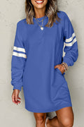 Srping Stripe Detail Women Sweatshirt Mini Dress (S-Xl)