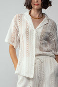 Open Knit Button-Down Oversized Shirt
