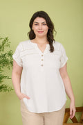 Plus Crochet Line Lace Half Button Top