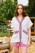 T2578 Button-Up Striped Tape Details Oversized Top