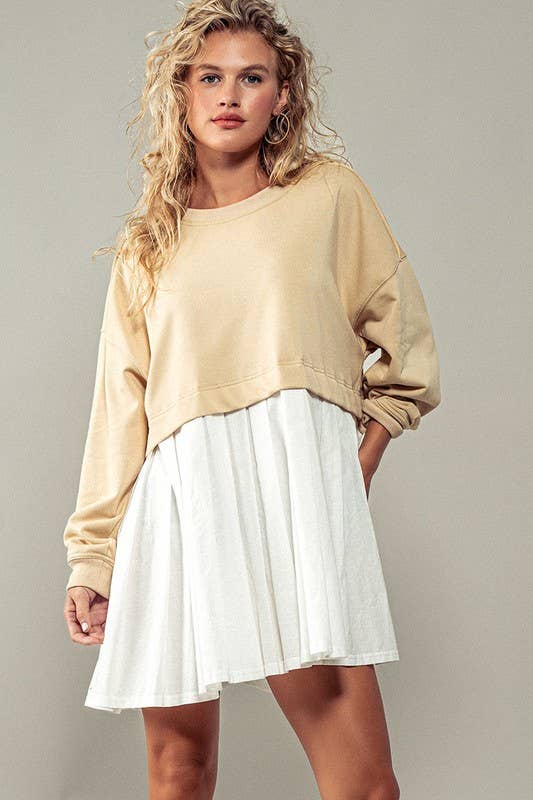 Pleated Skirt Layered Statement Sweater Dress